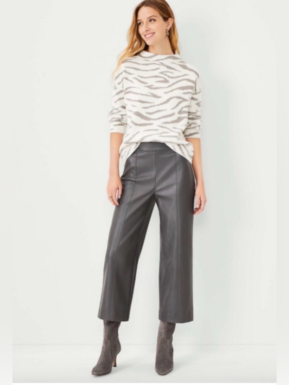 Ann Taylor Wide-Leg Faux Leather Cropped Pants